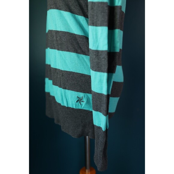 PacSun Nollie Y2K Teal/Grey Striped V-Neck Pullover Cashmere Blend Sweater Large - Picture 7 of 9